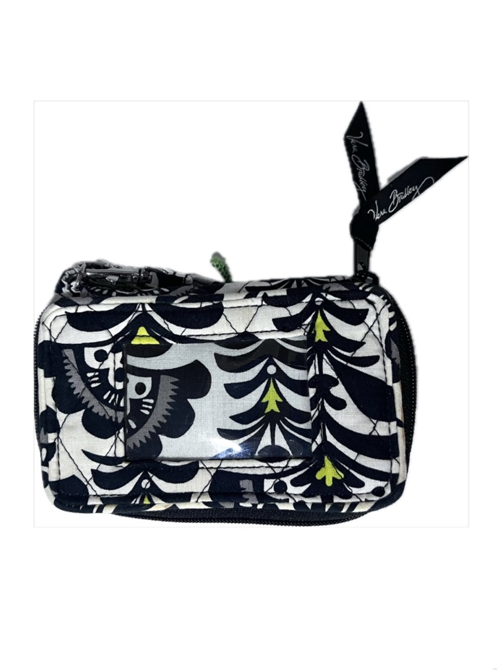 VERA BRADLEY Quilted Smartphone Wristlet ID Wallet – Black, White & Lemon-Lime
